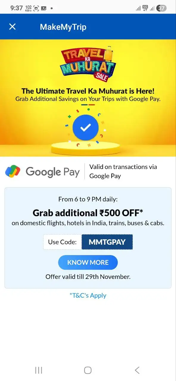 MakeMyTrip Muhurat Offer: Grab a Flat ₹500 Discount on Flights, Trains, Buses & Cabs!