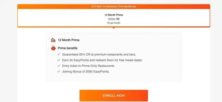 EazyDiner 12-Month Prime Membership for Just ₹1