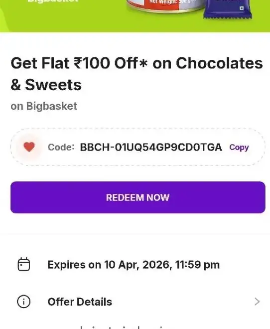 PhonePe BigBasket Offer: Get Flat ₹100 Off on ₹100 Chocolates & Sweets