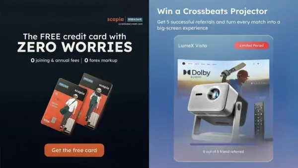 Scapia Refer & Earn: Refer 5 Friends & Get Free Crossbeats LumeX Vista Projector Worth ₹25,000 1 Scapia