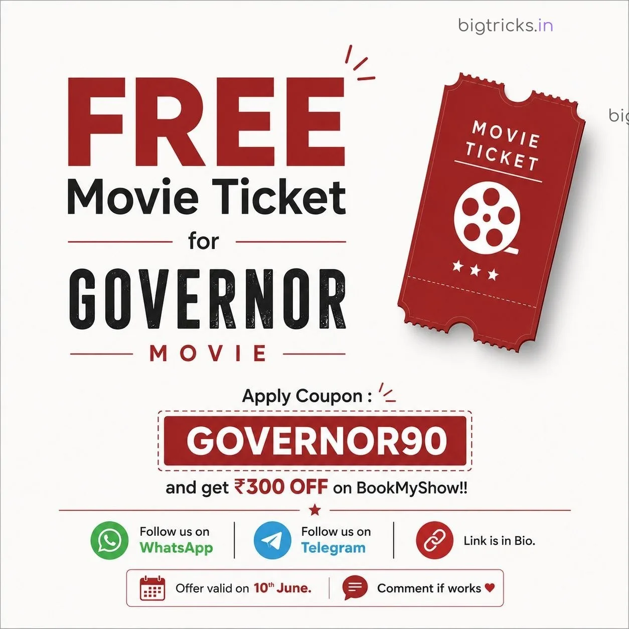 BookMyShow Offer: Get Flat ₹300 OFF on Governor Movie Tickets 1 BookMyShow Governor Movie Offer
