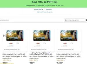 MakeMyTrip Train Booking Deal: Save Up to 15% on IRCTC Rail Tickets Using Amazon Gift Cards