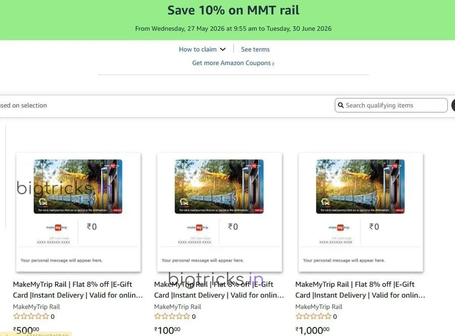MakeMyTrip Train Booking Deal: Save Up to 15% on IRCTC Rail Tickets Using Amazon Gift Cards 1 MakeMyTrip Train Booking Offer