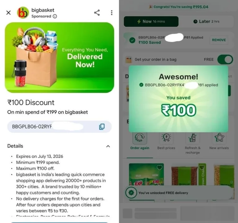 Google Pay BigBasket Offer: Get Flat ₹100 Cashback on ₹199 Orders