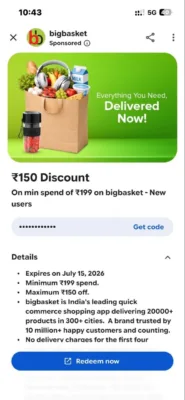 Google Pay BigBasket Offer: Get Flat ₹100 Cashback on ₹199 Orders 2 Bigbasket