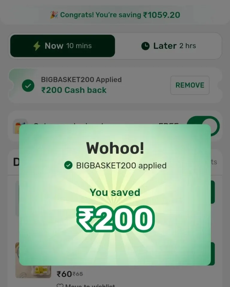 BigBasket Coupon Code: Get ₹200 Cashback on ₹1499 Order