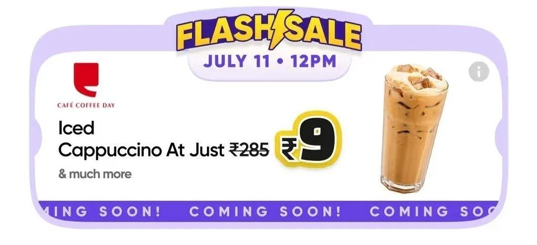 CCD Coffee at ₹9 Offer: Get Iced Cappuccino & More via Swiggy 1 CCD Coffee at ₹9 offer banner on Swiggy Dineout