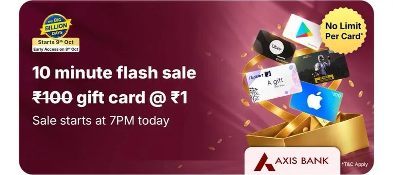 Flipkart Rs 100 Voucher at Rs 1: Axis Card Flash Sale